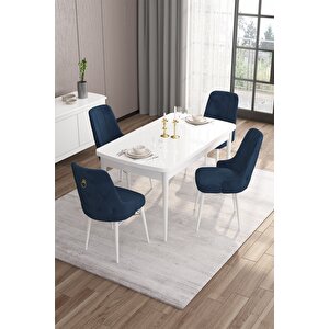 Are Serisi 80x132 Açılabilir Mdf Masa Beyaz Mutfak Masa Takımı 4 Lacivert Sandalye