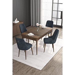 Noa Serisi 80x132 Açılabilir Mdf Barok Ahşap Desen Masa Takımı 4 Antrasit Sandalye