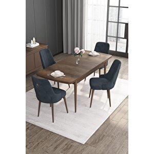 Noa Serisi 80x132 Açılabilir Mdf Barok Ahşap Desen Masa Takımı 4 Antrasit Sandalye