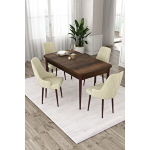 Eta Serisi 80x132 Mdf Barok Ahşap Desenli Açılabilir Masa 4 Krem Sandalye Mutfak Masa Takımı