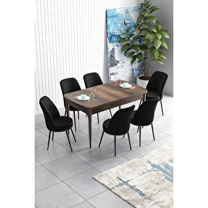 Han Serisi 70x114 Açılabilir Mdf Mutfak Masası Takımı Barok Desen Masa 6 Siyah Sandalye