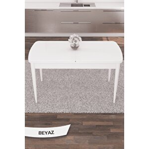 Nef Serisi 70x114 Açılabilir Mdf Beyaz Mutfak Masası Takımı Ve 4 Bordo Sandalye