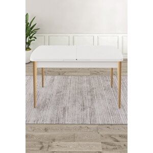 Ves Serisi 80x132 Açılabilir Mdf Mutfak Masası Takımı Beyaz Ahşap Ayak Masa 4 Lacivert Sandalye
