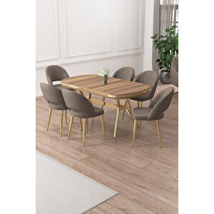 Jita Serisi 90x168 Lak Panel Hazar Gold Ayak Masa Takımı Ve 6 Cappucino Sandalye