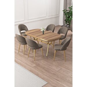 Jita Serisi 90x168 Lak Panel Hazar Gold Ayak Masa Takımı Ve 6 Cappucino Sandalye