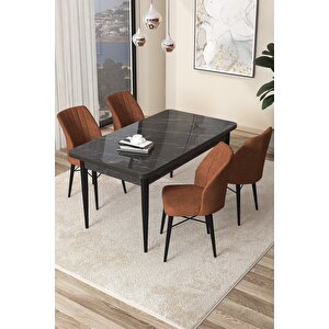 Arp Serisi 70x110 Sabit Mutfak Masası Takımı Siyah Mermer Desen Masa 4 Kiremit Sandalye