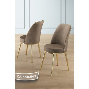 Osle Serisi 90x90 Yuvarlak Siyah Mermer Desen Mutfak Masa Takımı 4 Cappucino Sandalye Gold Detay