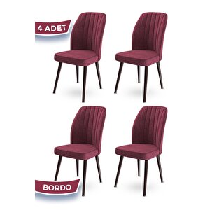 Platinum Serisi Geniş Oturum Alanlı 4 Adet Sandalye / Renk Bordo Ayaklar Kahve