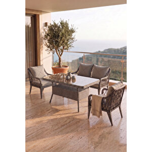 Tulipa Serisi 1.sınıf 2+1+1 Gri Rattan Gri Minder Bahçe Balkon Oturma Koltuk Takımı