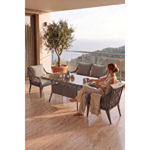 Tulipa Serisi 1.sınıf 2+1+1 Gri Rattan Gri Minder Bahçe Balkon Oturma Koltuk Takımı