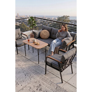 Ekon Serisi 1. Sınf 3+1+1 Ve 1 Adet Orta Sehpa 2 Yastıklı Gri Bahçe Balkon Oturma Koltuk Takımı