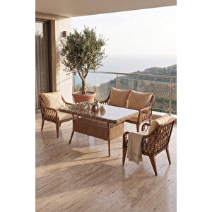 Tulipa Serisi 1.sınıf 2+1+1 Cappucino Rattan, Cappucino Minder Bahçe Balkon Oturma Koltuk Takımı