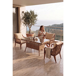 Tulipa Serisi 1.sınıf 2+1+1 Cappucino Rattan, Cappucino Minder Bahçe Balkon Oturma Koltuk Takımı