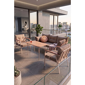 Ekon Serisi 1. Sınf 3+1+1 Ve 1 Adet Orta Sehpa 2 Yastıklı Cappucino İskeletli Bahçe Balkon Oturma Koltuk Takımı