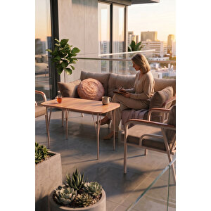 Ekon Serisi 1. Sınf 3+1+1 Ve 1 Adet Orta Sehpa 2 Yastıklı Cappucino İskeletli Bahçe Balkon Oturma Koltuk Takımı