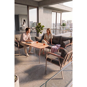 Ekon Serisi 1. Sınf 3+1+1 Ve 1 Adet Orta Sehpa 2 Yastıklı Cappucino İskeletli Bahçe Balkon Oturma Koltuk Takımı