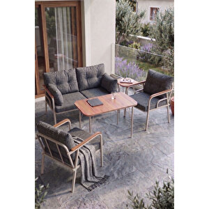 Ekon Serisi 1. Sınf 2+1+1 Ve 1 Adet Orta Sehpa 2 Yastıklı Cappucino İskeletli Bahçe Balkon Oturma Koltuk Takımı