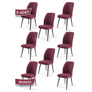 Platinum Serisi Üst Kalite Yemek Odası 8 Adet Bordo Sandalye Metal Siyah Iskeletli
