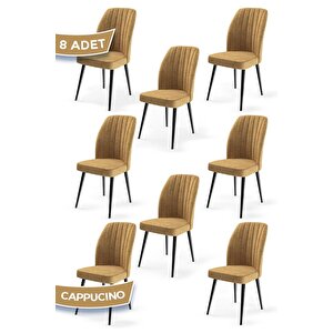 Platinum Serisi Üst Kalite Yemek Odası 8 Adet Cappucino Sandalye Metal Siyah Iskeletli