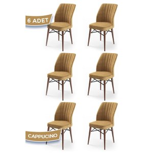 Flex Serisi , Cappucino Renk Sandalye, Ceviz Gürgen Ayaklı Sandalye 6 Adet