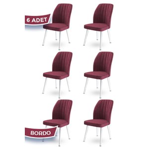 Platinum Serisi Üst Kalite Mutfak Sandalyesi 6 Adet Bordo Sandalye Metal Beyaz Iskeletli