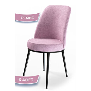 Dexa Serisi, Üst Kalite Mutfak Sandalyesi, 6 Adet Pembe Sandalye, Metal Siyah Iskeletli