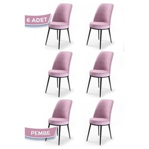 Dexa Serisi, Üst Kalite Mutfak Sandalyesi, 6 Adet Pembe Sandalye, Metal Siyah Iskeletli
