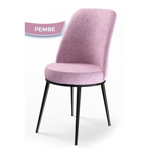 Dexa Serisi, Üst Kalite Mutfak Sandalyesi, 6 Adet Pembe Sandalye, Metal Siyah Iskeletli