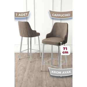 Enox Serisi 1 Adet Cappucino Mutfak Bar Sandalyesi Babyface Kumaş Krom Kaplama Metal Ayak