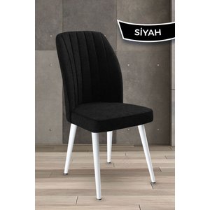 Platinum Serisi Üst Kalite Yemek Odası Sandalye 6 Adet Siyah Sandalye Metal Beyaz İskeletli