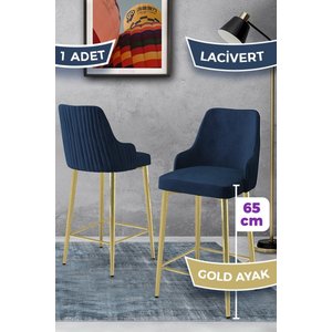 Tera Serisi 1 Adet Babyface Kumaş 65 Cm Gold Kaplama Ayaklı Lacivert Bar Sandalyesi