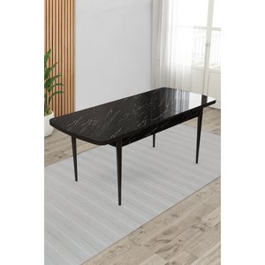 Exve Serisi 80x132 Mdf Açılabilir Siyah Mermer Desen Masa Takımı Ve 4 Cappucino Sandalye