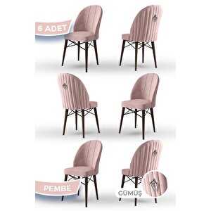 Ritim Serisi 6 Adet Pembe Sandalye 1.sınıf Babyface Ithal Kumaş Ceviz Gürgen Ayak Gümüş Halkalı