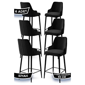 Tera Serisi 6 Siyah Sandalye 65 Cm Ada Mutfak Bar Sandalyesi Babyface Kumaş Siyah Metal Ayaklı