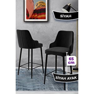 Tera Serisi 6 Siyah Sandalye 65 Cm Ada Mutfak Bar Sandalyesi Babyface Kumaş Siyah Metal Ayaklı