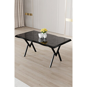 Akort Serisi Mdf Sabit 80x130 Siyah Mermer Desen Mutfak Masası Takımı 4 Krem Sandalye