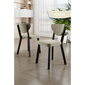 Akort Serisi Mdf Sabit 80x130 Siyah Mermer Desen Mutfak Masası Takımı 4 Krem Sandalye