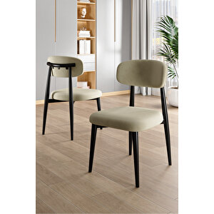 Jolin Serisi Mdf 90x168 Siyah Mermer Desen Masa Takımı 6 Krem Metal Sandalye