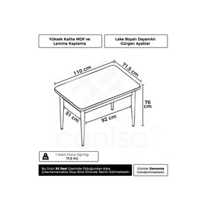 Arp Serisi, 70x110 Mdf Sabit Mutfak Masası, Barok Ahşap Desen Masa
