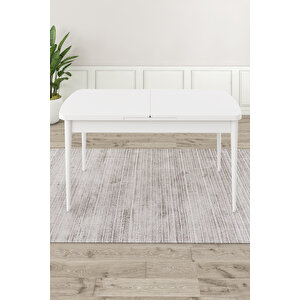 Roz Serisi 80x132 Mdf Açılabilir Beyaz Gold Detaylı Mutfak Masası Takımı Ve 4 Antrasit Sandalye