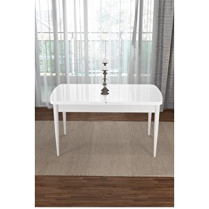 Via Serisi Mdf 80x132 Açılabilir Mutfak Masası Takımı Beyaz Masa 8 Füme Sandalye