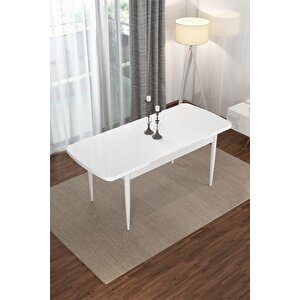 Via Serisi Mdf 80x132 Açılabilir Mutfak Masası Takımı Beyaz Masa 8 Füme Sandalye