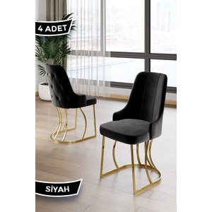 Puva Serisi 4 Adet Siyah Sandalye 1.sınıf Babyface Ithal Kumaş Gold Metal Ayaklı