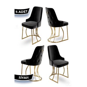Puva Serisi 4 Adet Siyah Sandalye 1.sınıf Babyface Ithal Kumaş Gold Metal Ayaklı