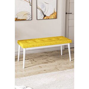 Pera Serisi Bench , Geniş Oturma Alanlı , 1. Sınıf Kumaş , Hardal Bench , Beyaz Gürgen Ayak