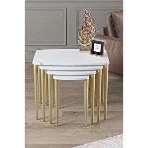 Anka Serisi Mdf 1.sınıf 4lü Zigon Sehpa Takımı Beyaz / Gold