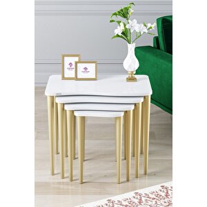 Kuğu Serisi Mdf 4 Lü Zigon Sehpa Takımı Beyaz/ Gold