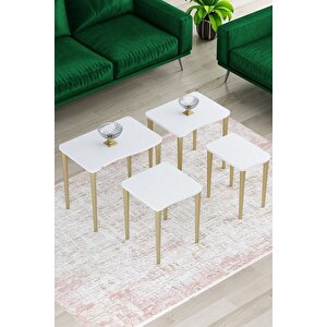 Kuğu Serisi Mdf 4 Lü Zigon Sehpa Takımı Beyaz/ Gold