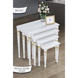 Zeyra Serisi, 1.sınıf Mdf Ve Lake Boya, Avangart 4'lü Beyaz Zigon Sehpa Takımı