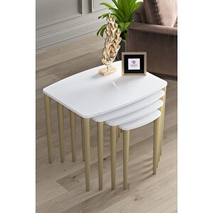 Anka Serisi Mdf 4'lü Zigon Sehpa Takımı/ Beyaz Ayaklar Gold